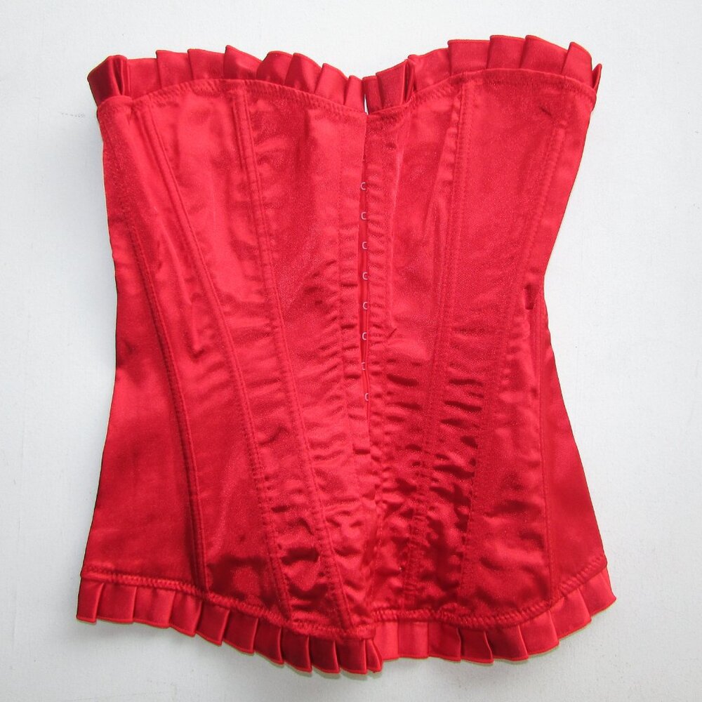 Red Satin Ruffled Corset Set - NEW - Picture 6 of 13